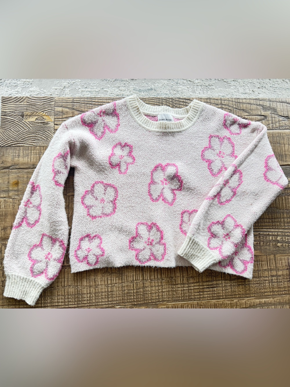Pink Rose Pink & Cream Flower Print Knit Sweater